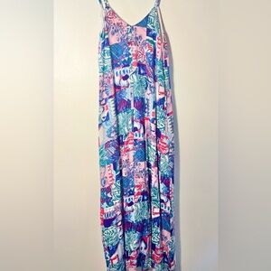 Emily Wonder Maxi Dress Pink and blue Floral spaghetti strap dress size M NWT